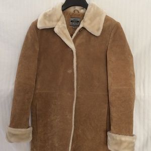 Vintage Real Suede Sz M Plush Coat Faux Fur Brown